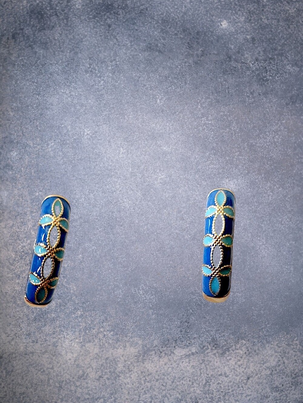Blue Enamel Floral Hoop Earrings